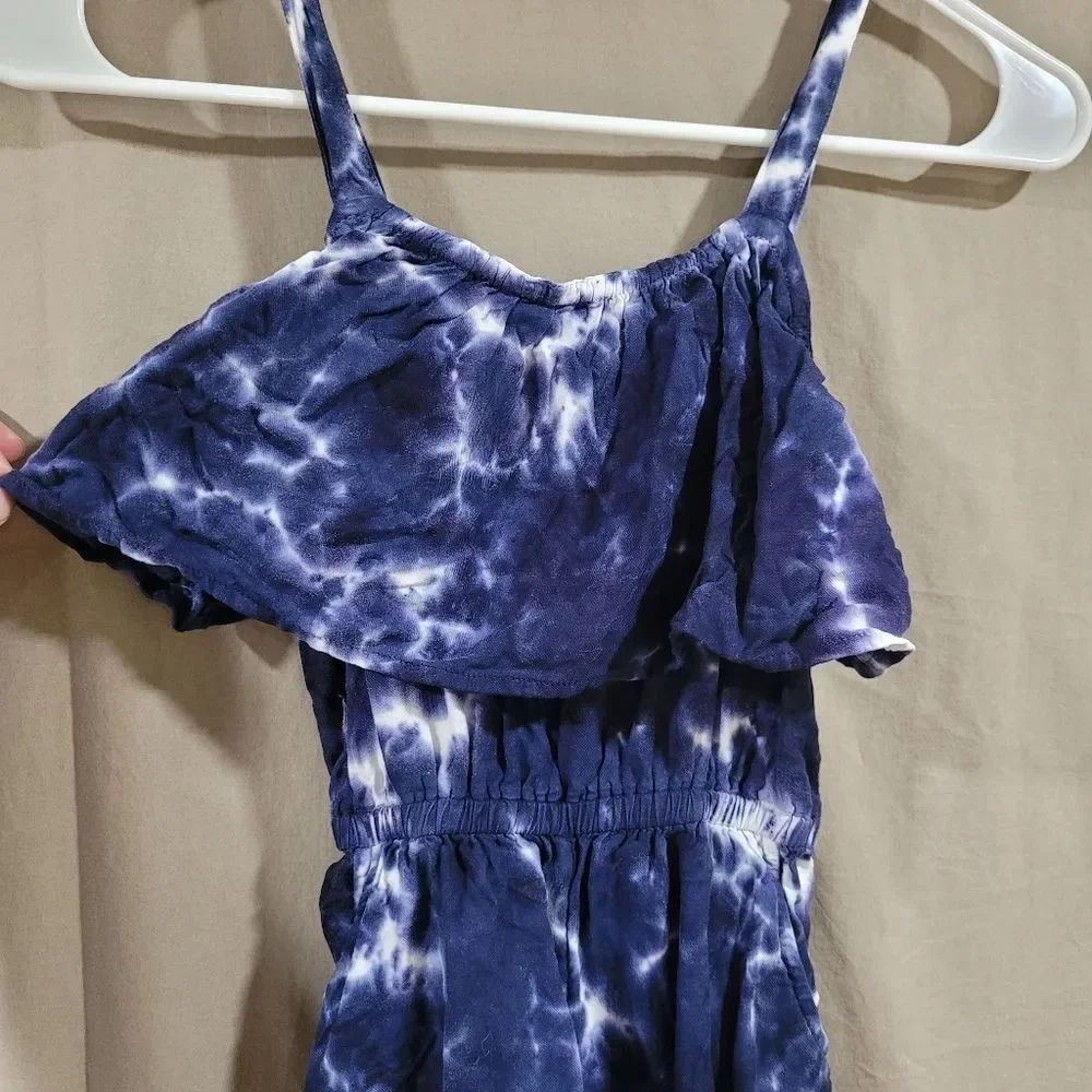 Justice Girls size small 7/8 blue tie dye Flounce Top tank capri Jumpsuit